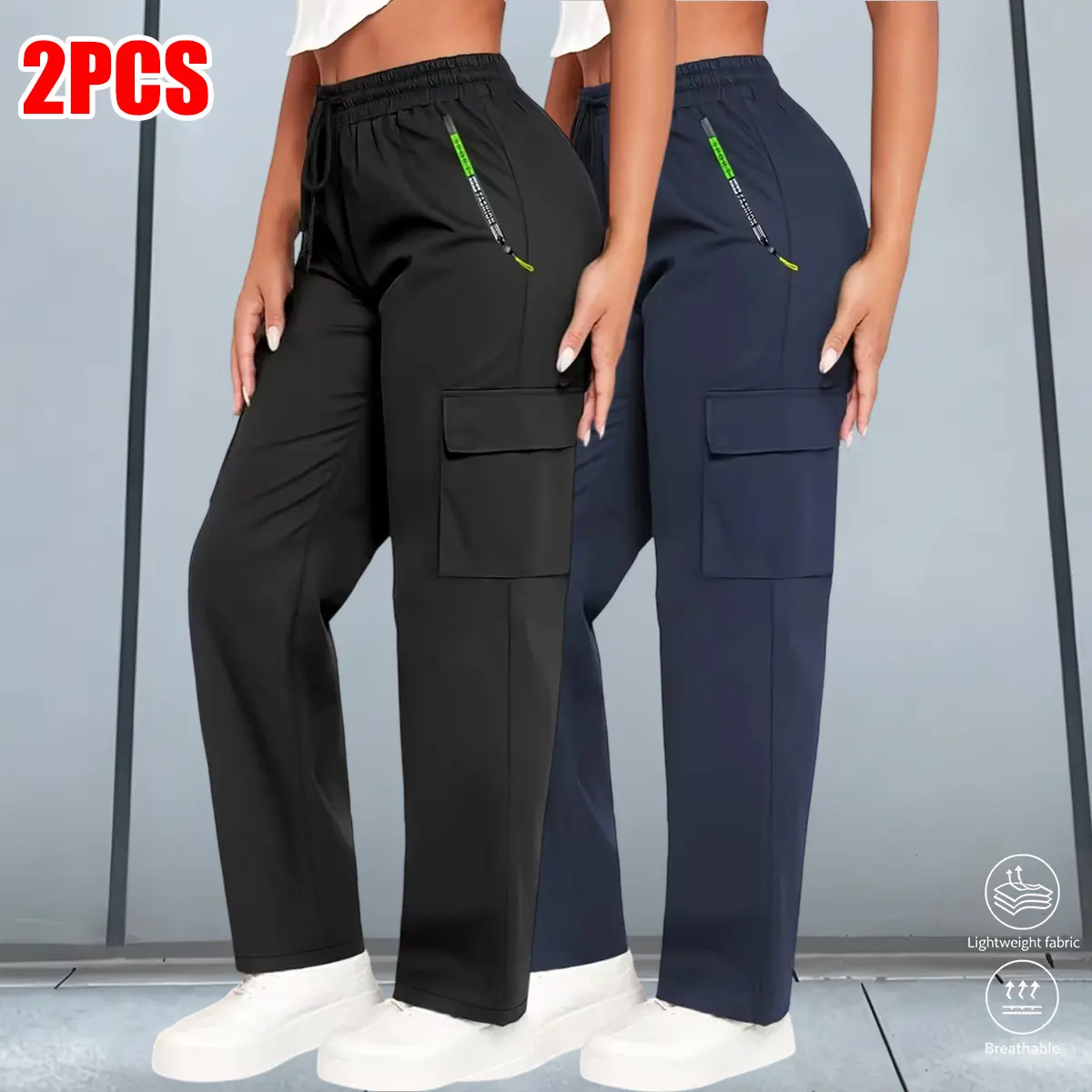 Women's 2-Pack Summer Sports Cuffed Joggers with Cuffed Hems, Casual All Seasons Fitness Pants for Running, Outdoor Cycling