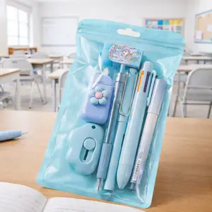 7 Pcs Kawaii Stationery Set for Girls and Students, Cute Pink School Supplies and Office Desk Accessories with Ballpoint Pen, Gel Pen, Eternal Pencil, Highlighter, Eraser, Correction Tape and Utility Knife, Gift Idea for Birthday, Christmas and School