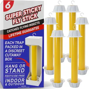 Fly Stick Sticky Fly Traps for Indoors Outdoor 6pk. Non-Toxic Super Sticky Hanging Flies Catcher Paper Tape Strips for Home. Catches All Bugs and gnats. Indoor Outdoor House Flying Insect Trap mouse repeller