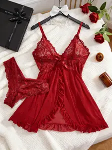 Women's Lace Halter Nightdress Set Sleepwear Nightgown Made of Net Fabric, Strap Nightgown, Suitable for Home Loungewear Womenswear Comfort Homewear Basic Fitted Minimalist Sleeveless night gown women