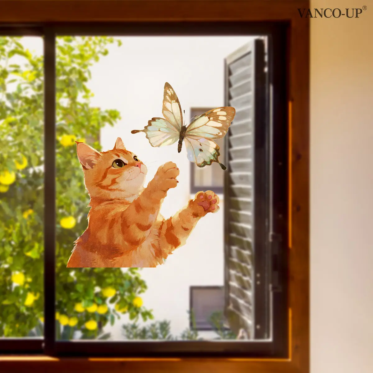 A (30*30cm) vivid cat and butterfly window sticker, electrostatically adsorbed on glass windows for decoration and beautification, D21238