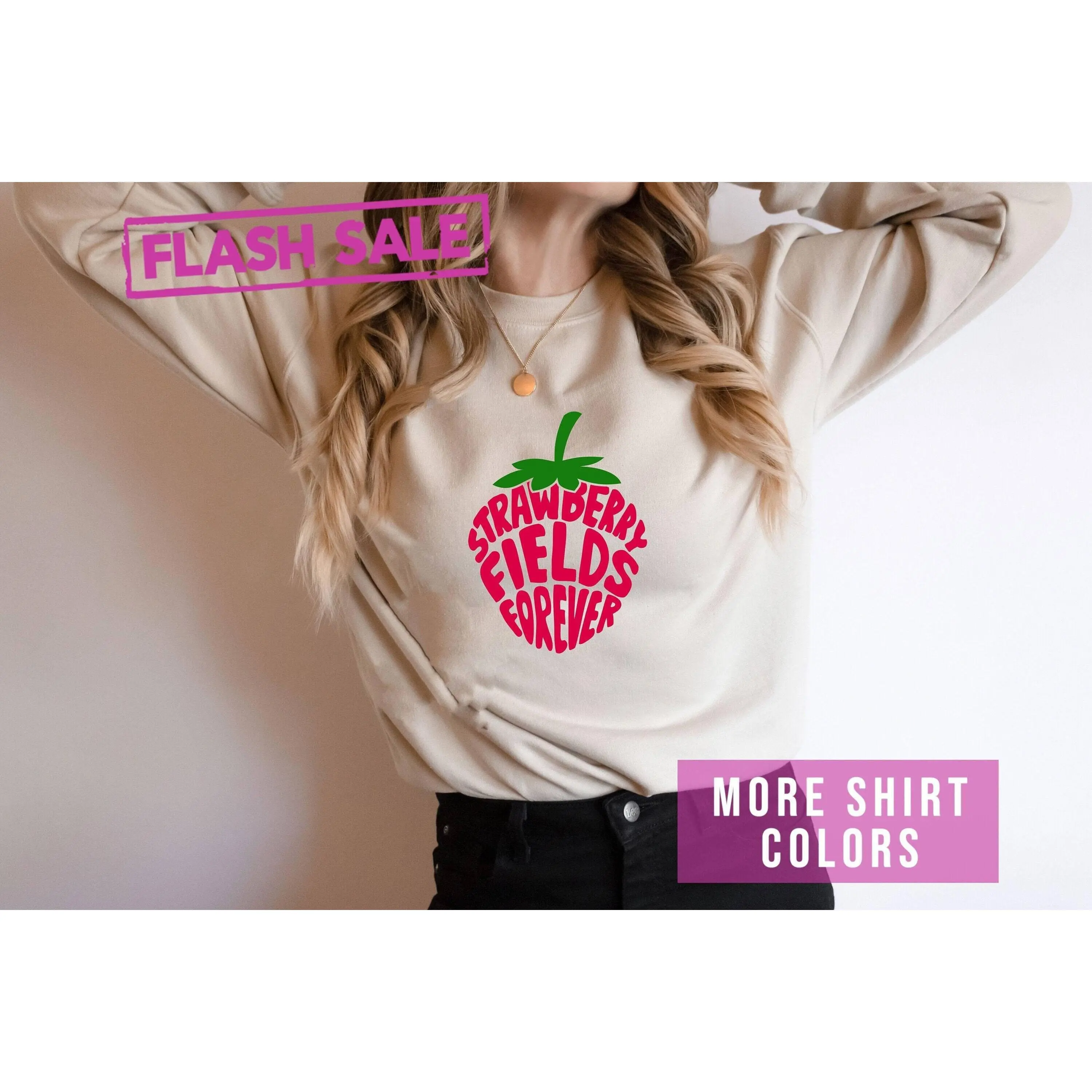 Strawberry Fields Forever Cute Music Lovers Sweatshirt, Rock Band Sweater, Beatles Rock Lover Hoodie, Strawberry Classic Rock Sweater Cotton Sweater And Best Hoodie