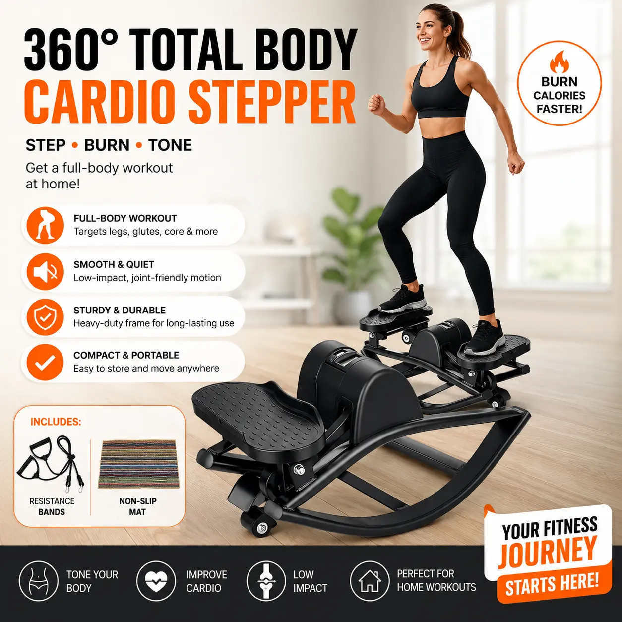 Compact Stepper Shape Exercise Machine - Multifunctional Mini Stepper with Non-Slip Pedals, Indoor/Outdoor Home Fitness Equipment