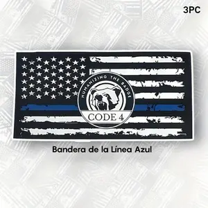 3pc Thin Blue Line American Flag Sticker with CODE 4 Emblem – Matte PVC Vinyl Decal for Car Windows, Bumpers & Trucks – Law Enforcement Tribute, Durable & Easy to Apply police support