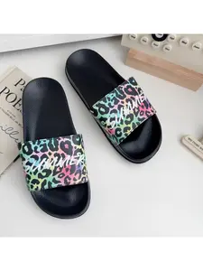 Women's Fashion Colorful Leopard Print Slides, printed comfortable slippers, non-slip and lightweight, quick-dry material, suitable for indoor and outdoor use, outdoor sports and casual sandals.
