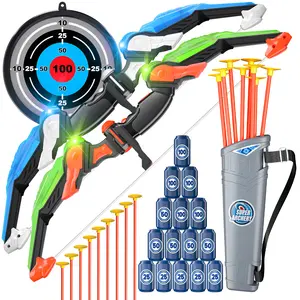 LED Light Up Archery Role Play Toy Set with Bow and Arrows Target and Quiver for Indoor Outdoor Backyard Playroom Wall Practice Game Birthday Holiday Gift toy kid gifts parent-child