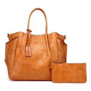 Old Trend Sprout Land Vegetable Dye Leather Tote w/ Zip Pouch