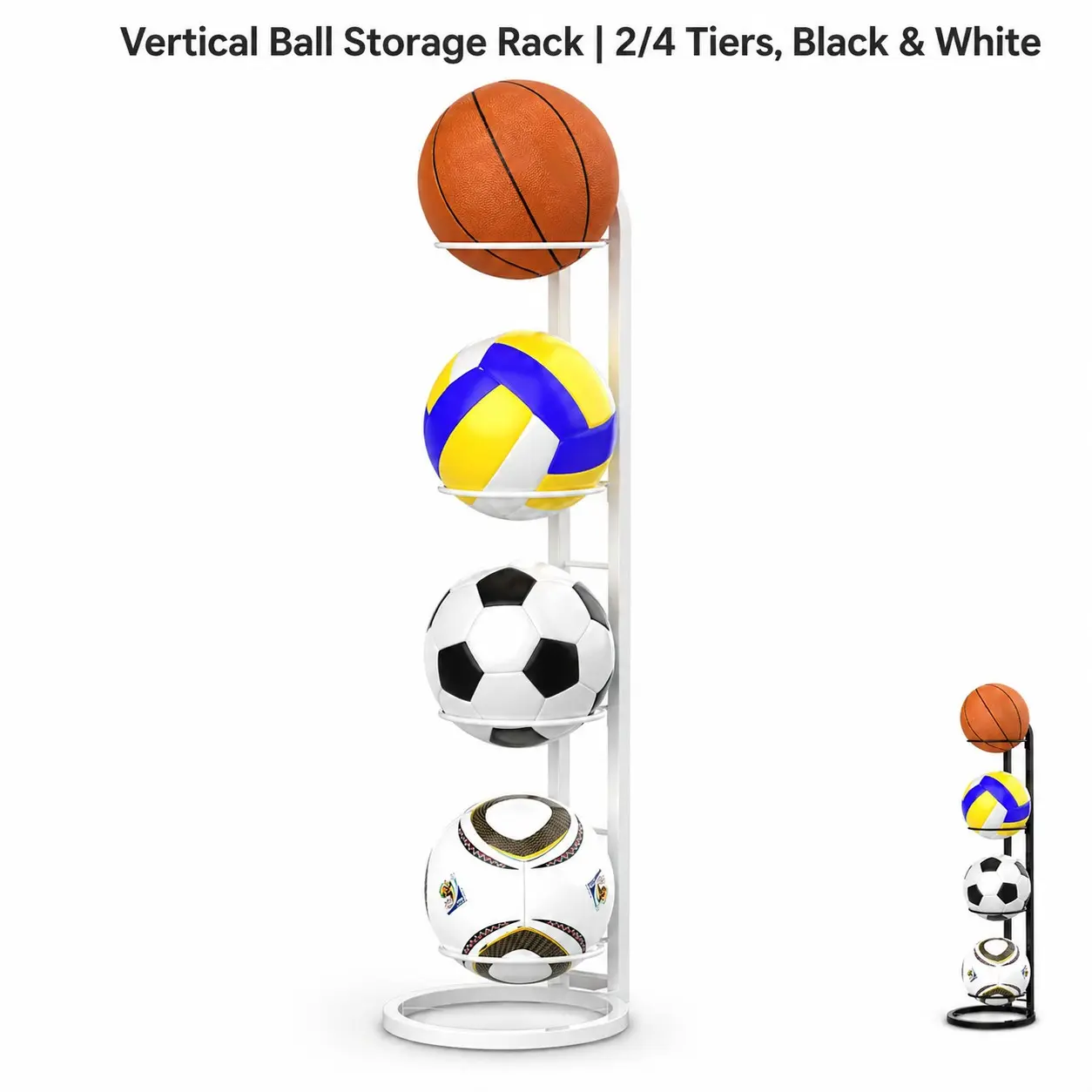 Standing Ball Storage Rack, Multi-Layer Ball Organizer for Basketball, Soccer, Volleyball, Sports Ball Holder, Standing Ball Storage Stand, Durable Storage