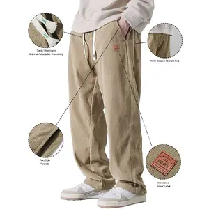 Men's Corduroy Straight-Leg Pants with Drawstring Waistband - Loose Fit Slim Casual Trousers Warm Versatile Fall Winter Men's Long Pants with Two Side Pockets loose sport pant men summervibes