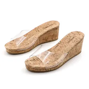 Women's Fashionable Cork Wedge Sandals, Wedge Heels, Sandal Wedges, Stylish Classy Comfortable Elegant Transparent High Heel Sandals for Summer, Female All-match Platform Elegant Party Shoes for Daily Wear, Footwear