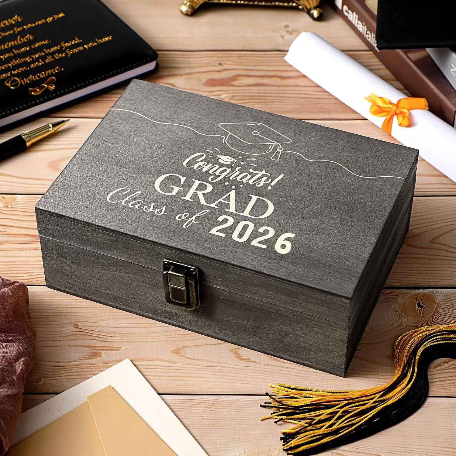 Graduation Memory Keepsake Box with Photo Custom 2026 Large Grad Card Box with Customized Picture Gift for Him Her for Graduate Grad High School Party(Black,Classic)