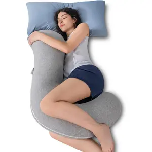 Body Pillow Full Body Support Pillow for Side Sleepers Cooling Soft S Shaped Hug Pillow for Adults Grey