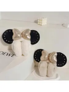 Winter cartoon ear bow plush foldable earmuffs cute girls warm cold-proof ear covers ear warmers