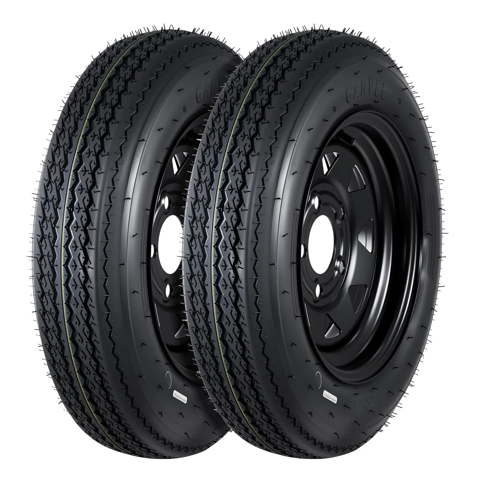 Garvee Upgraded 2-Pack Trailer Tire On Rim 4.80-12 480-12 4.80x12 Trailer Tires and 5 Lug on 4.5 in PCD 12 in Wheels 6PR Black