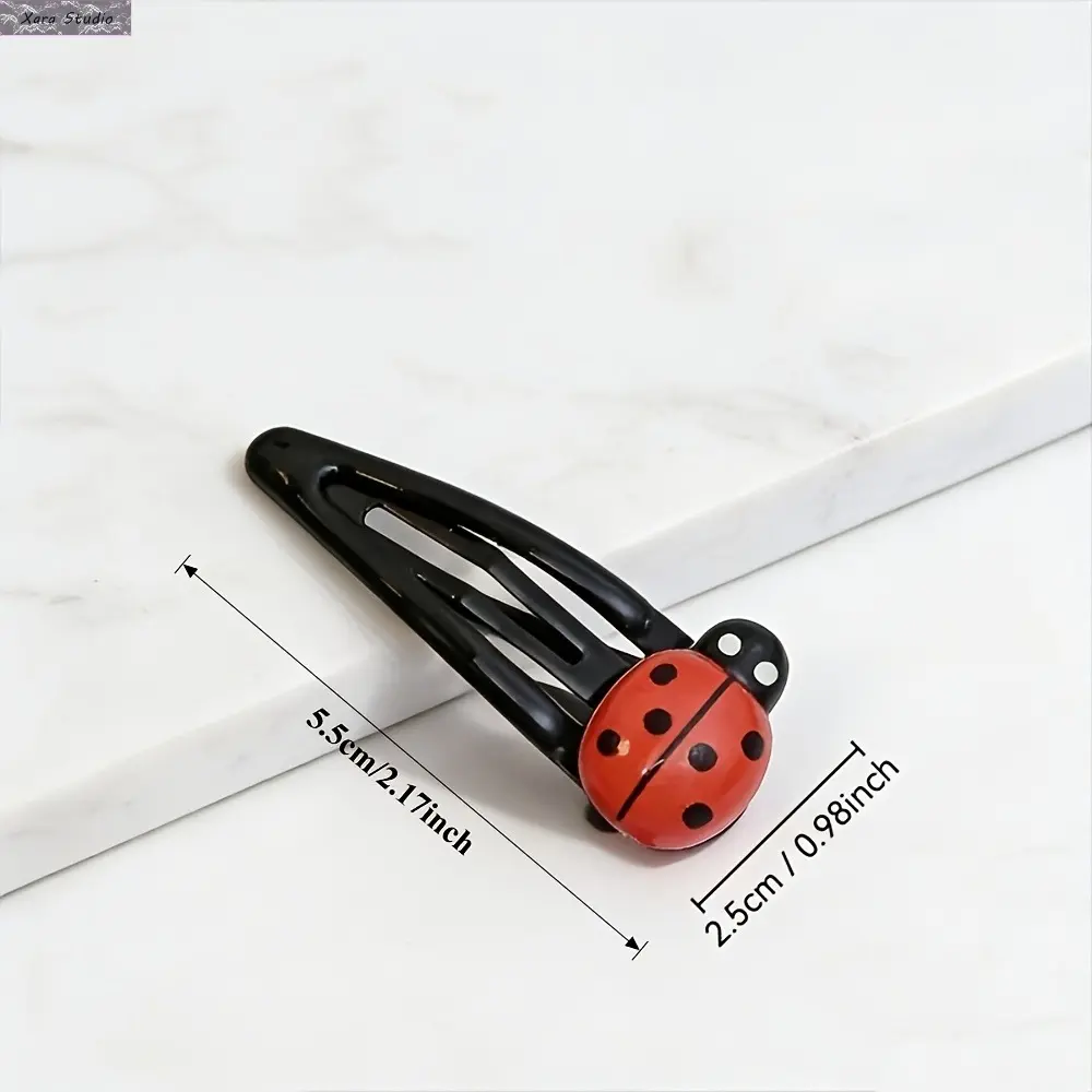 Girls' 4-Piece Cute Ladybug Hair Clips - Red Animal-Shaped Hairpins, Trendy Cartoon Fashion Hair Accessories, Ideal for Birthday Parties, Everyday Wear, Hair Clip