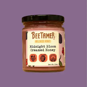 Midnight Bloom – Raw Creamed Honey with Elderberry and Blackberry Flavor 11oz