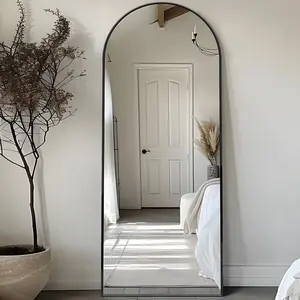 Elegant Black Arched Full-Length Body Mirror, 58"x18.1" Safety Glass with Durable Aluminium Frame - Bedroom, Living Room Home Decor