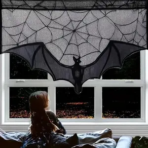 Halloween Lace Spider Web Bat Curtain, Halloween Door Curtain Decoration, Spooky Party Decor, Festive Home Ornament, Spooky Atmosphere, Halloween Decorations, Spooky Touch