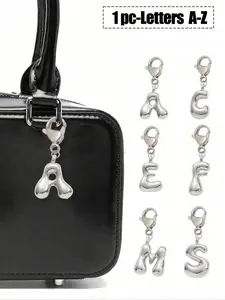 Bubble Silvery Letters Cute Chubby Necklace Pendant Bag Pendant-Lucky Crystal Pendant, Alphabet Letters A-Z, The Best Item For Spring And Summer Pairing,Shiny Alloy Bag And Backpack Pendant-Perfect Gift