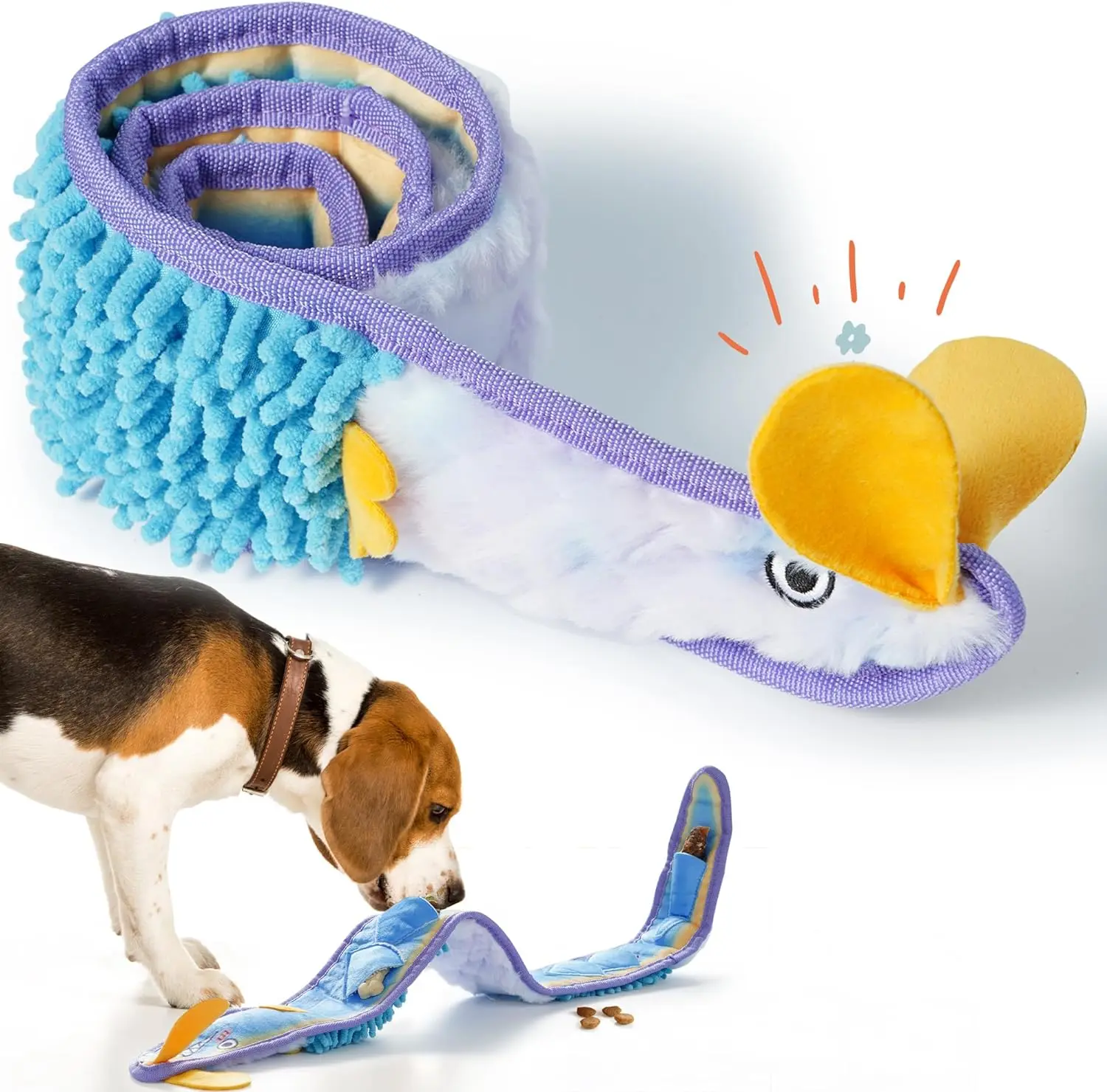 Nocciola Blue Ribbon Eel Snuffle Dog Toy,Christmas gift,No Stuffing Squeaky Long Snake,Crinkle/Snuffle/Tug Toy for All Breeds, Cute