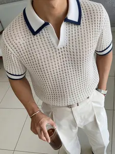 Summer New Fashion Men's Knitted Short Sleeve Polo Neck Plain, Casual Loose-Fit Breathable Top, Streetwear Travel Commute