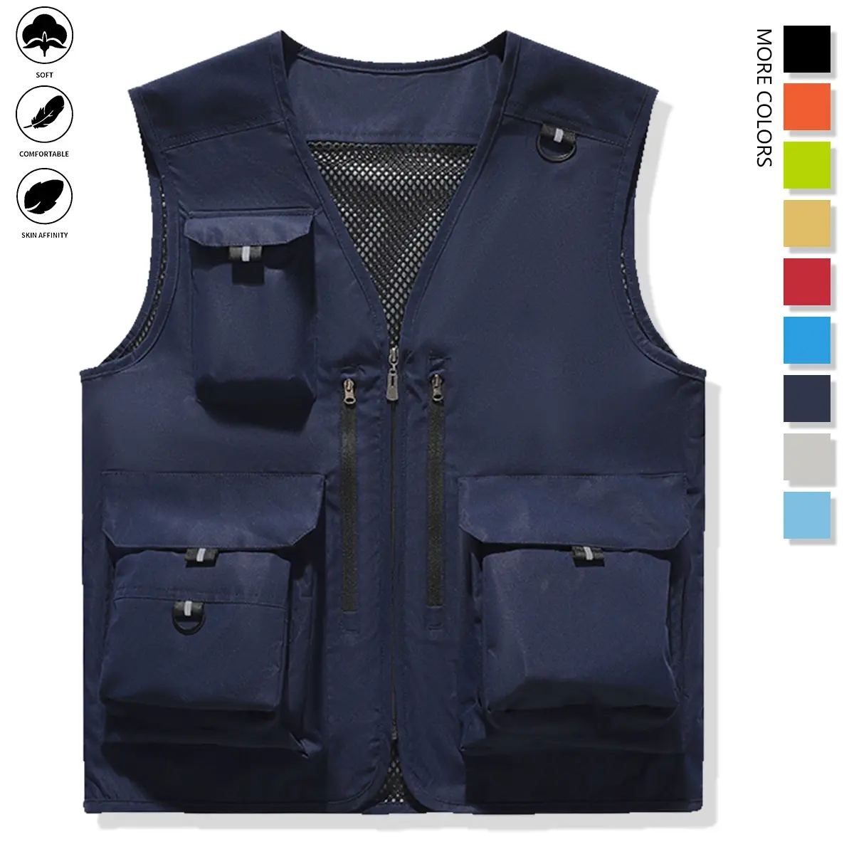 Safety Vest for Men and Women - High Visibility, Cool Silk Cotton Fabric, Multiple Pockets, Zipper Closure, Suitable for Construction and Work, Outdoor Leisure Fishing Vest lightweight vest
