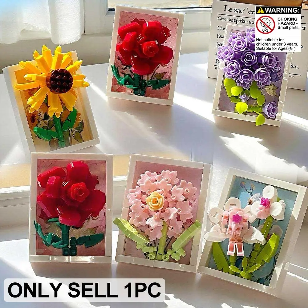 Plant Flower Bouquet Building Block Set, Artificial Flowers Bouquet, Decorative Flowers, Floral Decor, Fashionable Flower Decorated, Creative Gift Toy for Kids & Adults, DIY Assembly Kit for Home Office Decor, Birthday or Holiday Present