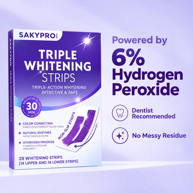 SAKYPRORAL Purple Whitening Strips With Hydrogen Peroxide – Dentist-Level Ingredient for Long-Lasting Results | ACTUALLY Removes Stains, Not Just Color Correcting, 4 Shades Whiter in 7 Days, 14/28 Strips