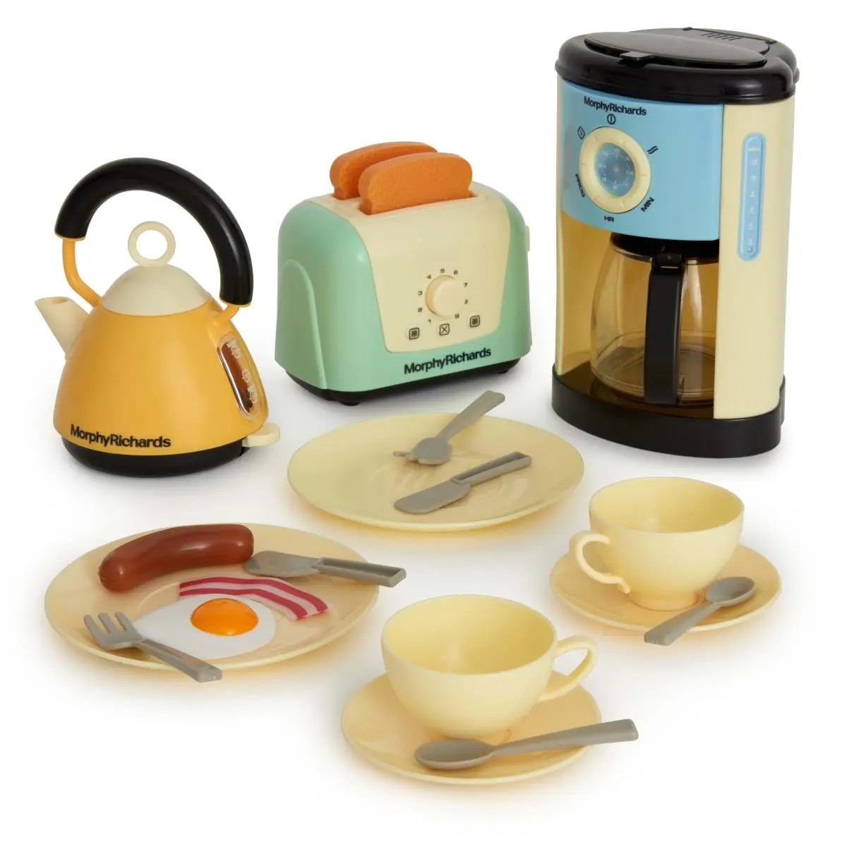 Morphy Richards Casdon Cat Pretend Play Kitchen Set, No Battery Needed, with Toast, Plates, Kettle, a Fried Egg, Sausage, Play Food, Cutlery