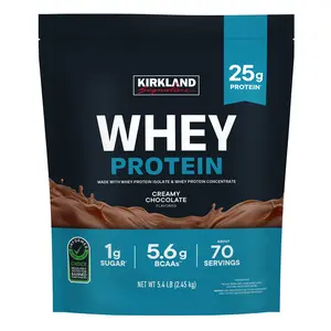 Kirkland Signature Whey Protein Creamy Chocolate 5.4lbs 25g Isolate Concentrate 5.6g BCAAs 1g Sugar 3 Carbs Protein Powder