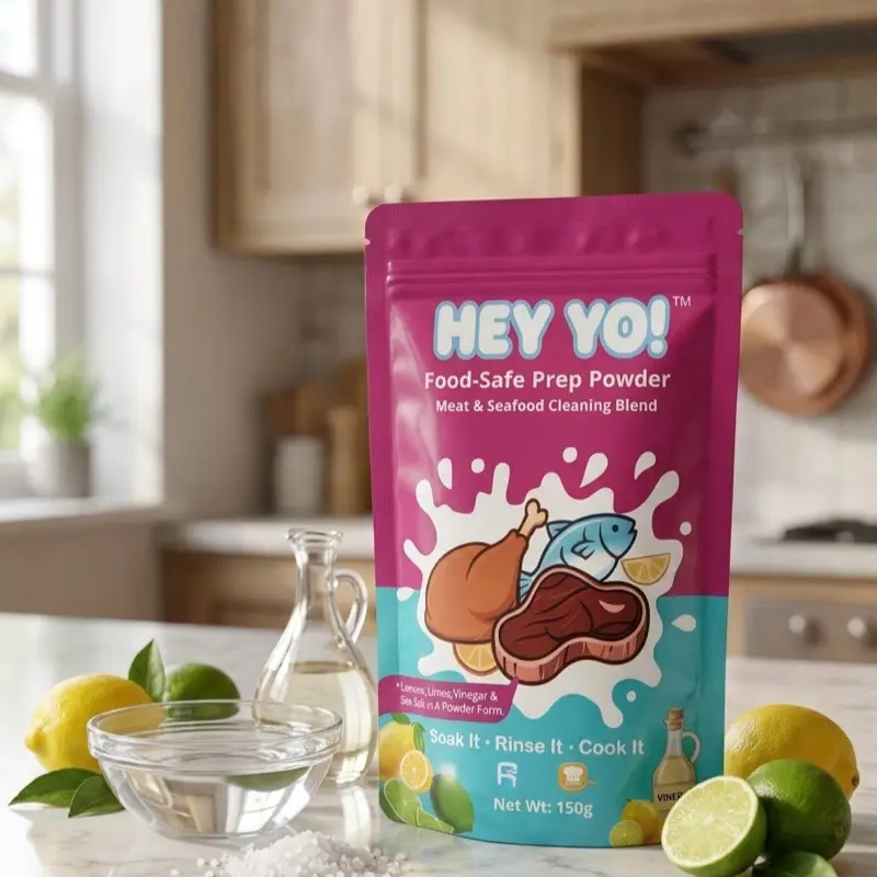 HEY YO!Food-Safe Prep Powder Meat &Seafood Cleaning Blend 150g .Natural Powder made with Salt, Lemon & Vinegar & Lime