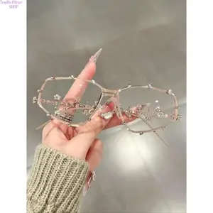Women's Cat Eye Metal Sunglasses, Tinted Mirrored Square Lens Crystal Accents, Lightweight Elegant Fashion Eyewear, Stylish Shades for Daily Party Vacation Wear