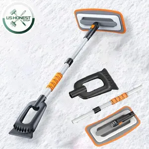 CAR WASH TOOL Extendable Snow Removel Kits,Ice Scraper for Car Windshield, with 180° Pivoting Brush EVA Material Head,Snow Shovel for Snow Removal,Truck SUV Van RV Tool Kit  Handle Portable