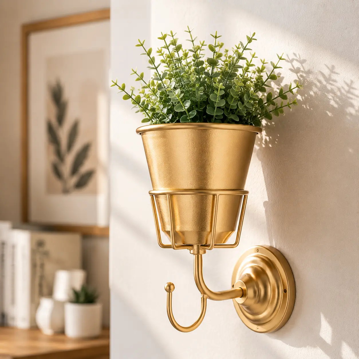 Wall Mounted Vase Table Ornaments Home Decor Modern Gold Planter for Living Room Bedroom Office Add Style and Greenery to Walls Perfect Centerpiece Decoration Gift Idea for Housewarming Birthday or Wedding