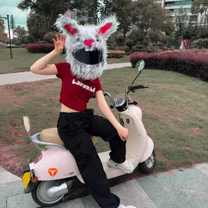 Cute Motorcycle Helmet Cover Cartoon Plush Helmet Hat Suitable for LS2/AGV Long Eared Rabbit Fun Riding Helmet Protective Cover
