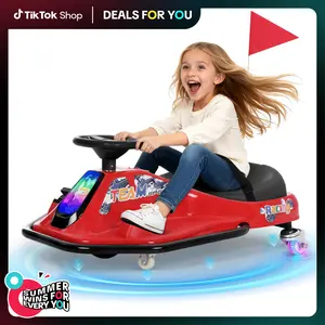 PHIVILLA 24V Electric Drift Car for Kids, Wiggle Car,360° Rotating Ride On, Go Kart with 9.3 MPH Max, Light-Up Rear Wheels, Bluetooth Music, Safety Harness, Flashing Front Lights, Ages 3+, Slow Start,SummerVibes