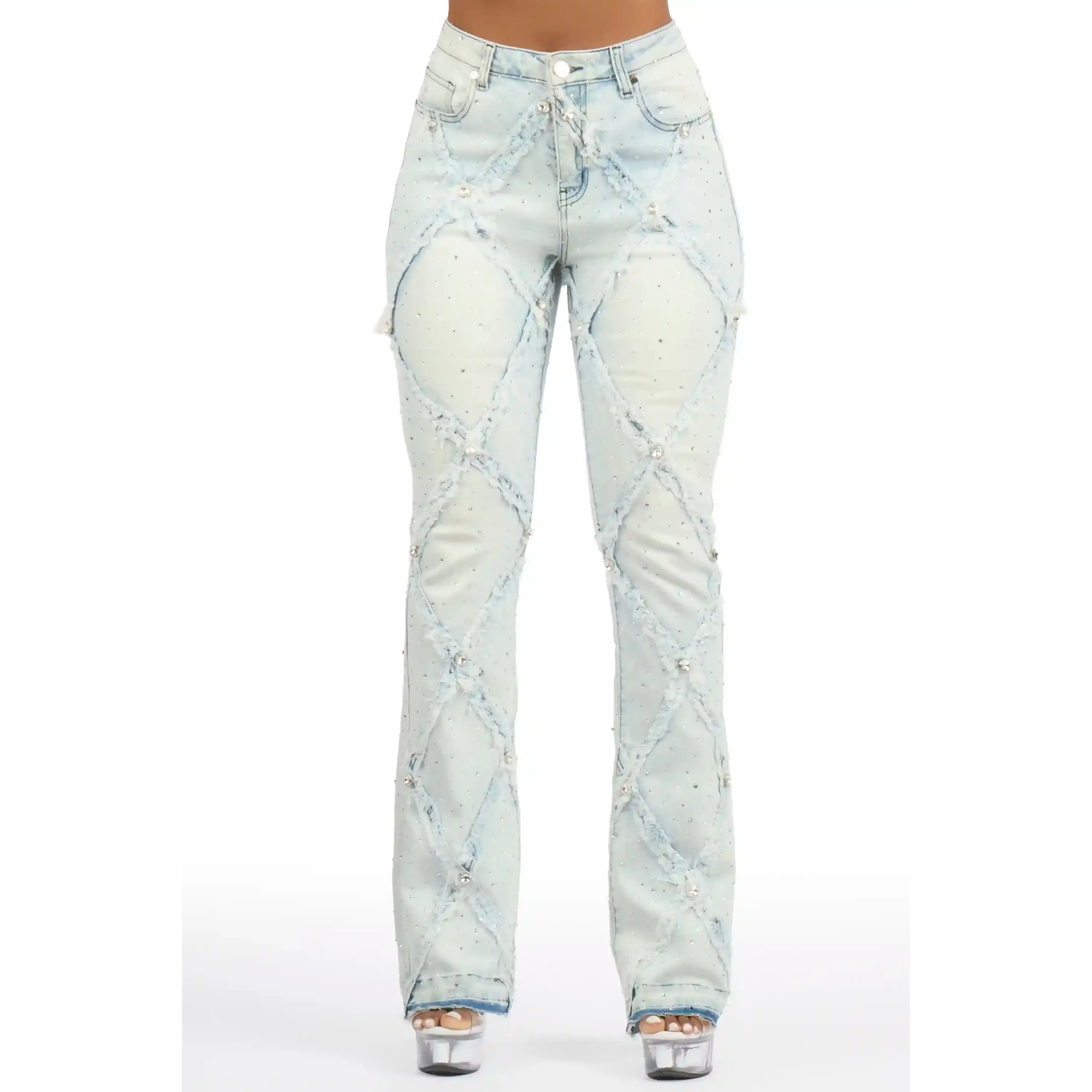 Keericka Light Wash Rhinestone Stacked Jean