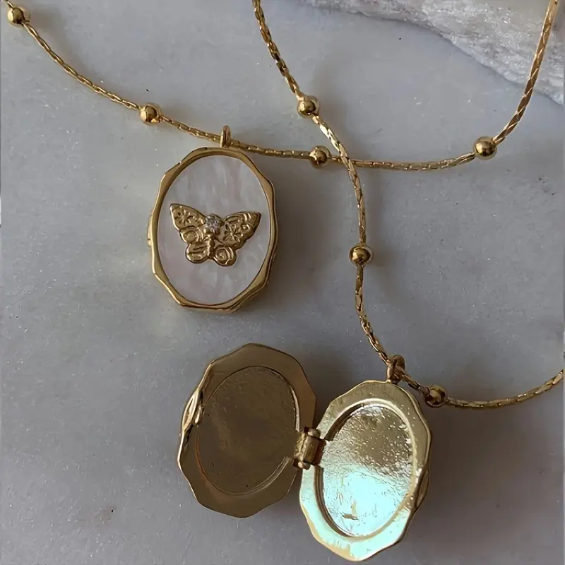 Retro Style Copper Butterfly Shell Photo Frame Open-Close Pendant Jewellery, Ladies' Daily Commute-Date Wear Accessory, Girlfriend Gift, Retro Style Necklace, Design