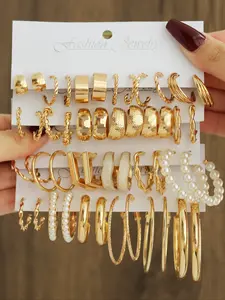 24 Pairs Elegant Alloy Flower Earrings Set, Hoop Earring Set with Mermaid Design, Perfect Gift for Women and Office Wear Jewelry Collection