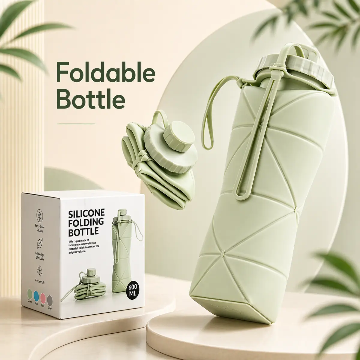 600ml Collapsible Soft Flask Water Bottle | Leakproof BPA Free Foldable Running Hiking Travel Bottle | Silicone Flexible Bottle