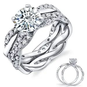 2.5Ct Round Moissanite 18K White Gold Over Silver Eternity Infinity Twist Bridal Set Wedding Engagement Ring