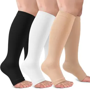 3 Pack Copper Compression Socks for Women & Men, 20-30mmHg Open Toe Knee High Stockings for Circulation Support