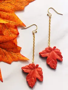 Rhea - Orange Maple Leaf Earrings on Gold Chain