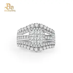 Delzzad 3.2ct Quad Princess Halo Ring Grand Symphony Bridal Wedding Engagement Ring Band Princess Cut VVS Synthetic Moissanite Ring Jewelry Copper Band Perfect Birthday Engagement Wedding Anniversary Christmas Valentine's Day Gift