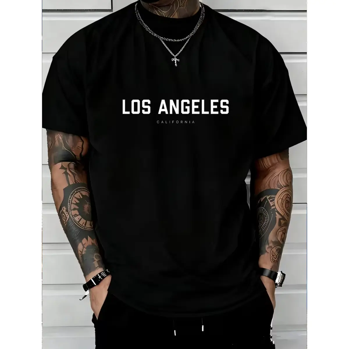 California Los Angeles Letter Graphic Men's Printed T-Shirt, Comfortable for All Seasons, Daily Top, Men's Graphic Shirts, Summer Comfortable Breathable Short Sleeve Shirt