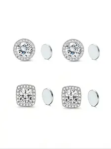 4pcs New Square Round Zircon Magnetic Earrings, Face Contouring, Comfortable Wear, Suitable for All, No Piercing Required, Dainty Fashion Jewelry, Non Piercing Jewelry