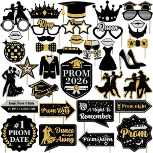 36 count Prom Photo Booth Props, Prom Decorations for Party 2026, Prom Send Off Decorations 2026, Prom 2026 Decorations Selfie Prom Photo Props, Black and  Prom Decorations for