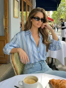 Women's Loose-Fitting Long Sleeve Chic Shirt, Plain Pattern Design, Spring & Fall Season Wear, Casual Daily Use, Comfortable Fit