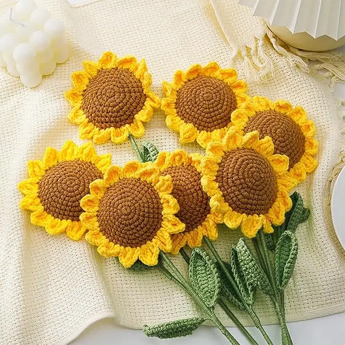 10Pcs Crochet Flowers 11.8inch Crocheted Flowers Sunflower, Artificial Flowers for Decoration, Handmade Flowers Forever Flowers, Crochet Flowers Bouquet, for Home Decor Indoor - Home Improvement.