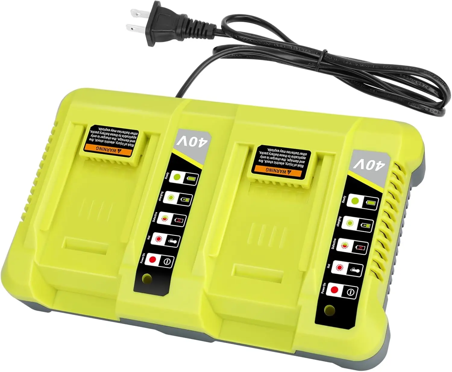 OP401 40V Dual Fast Charger for Ryobi 40 Volt Lithium ion Battery | 2-Ports Charging Station，Wall-mountable，for OP4015 OP4026 OP4026A OP4030 OP4040 OP4050 OP4050A OP4060 OP4060A